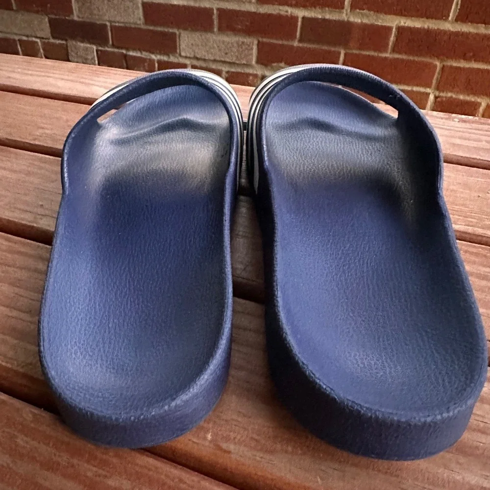 Adidas Adilette Slide Sandals Navy Blue White Three Stripe Mens Slides 11